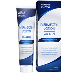 DYINREU Ivermectin 0.5% Lotion bottle shown for quick lice treatment in a busy home.