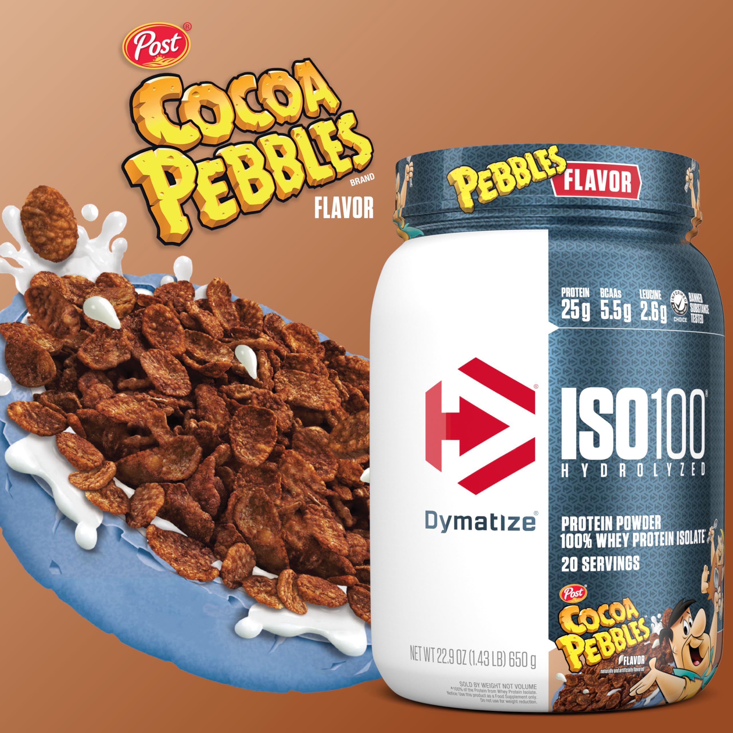 Pouring Dymatize Cocoa Pebbles ISO100 powder into a shaker for a fast shake.