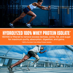 Serving scoop beside the Dymatize Cocoa Pebbles ISO100 tub for easy portions.