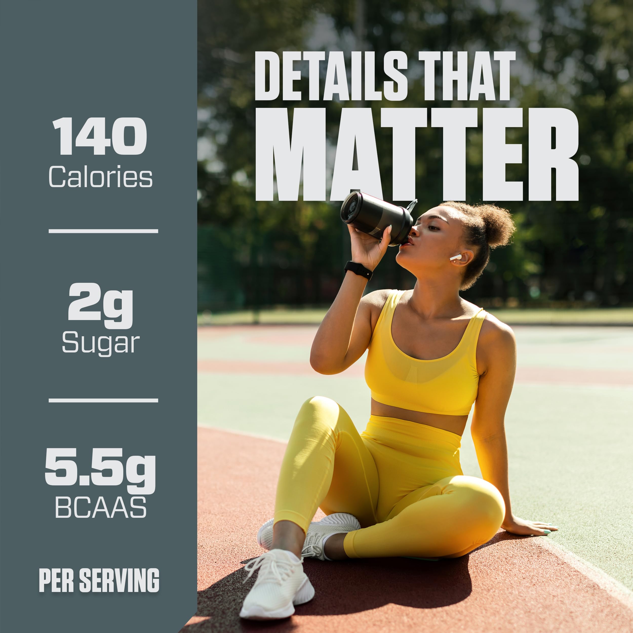 Pouring Dymatize Elite whey powder into a glass for a shake.