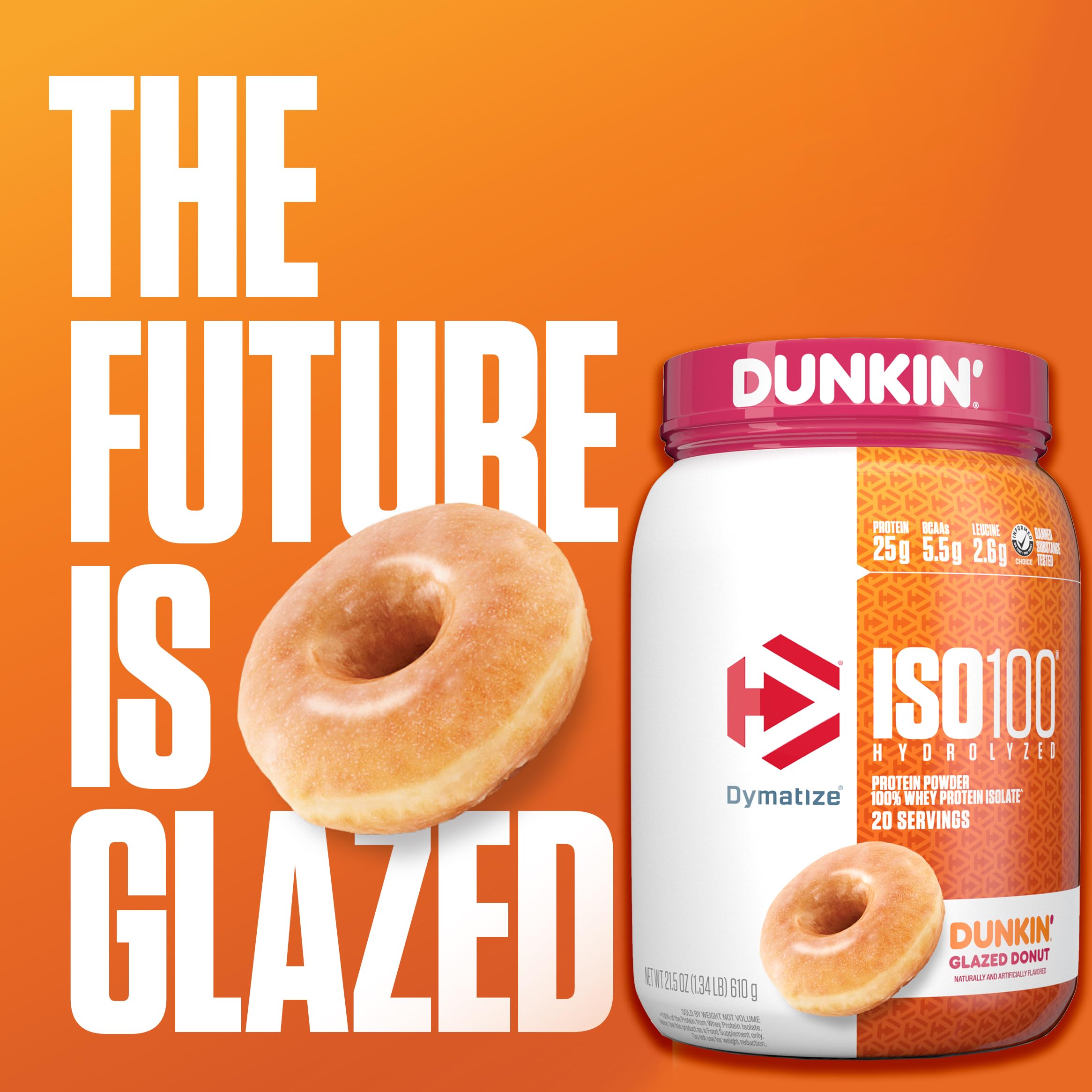 Dymatize ISO100 glazed donut shake glass highlights creamy texture and flavor