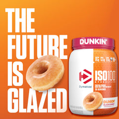 Dymatize ISO100 glazed donut shake glass highlights creamy texture and flavor