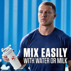 Dymatize ISO100 USA-made badge on tub signals quality and purity