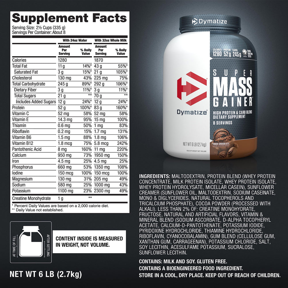 Dymatize Super Mass Gainer ingredients include whey, casein, and isolates