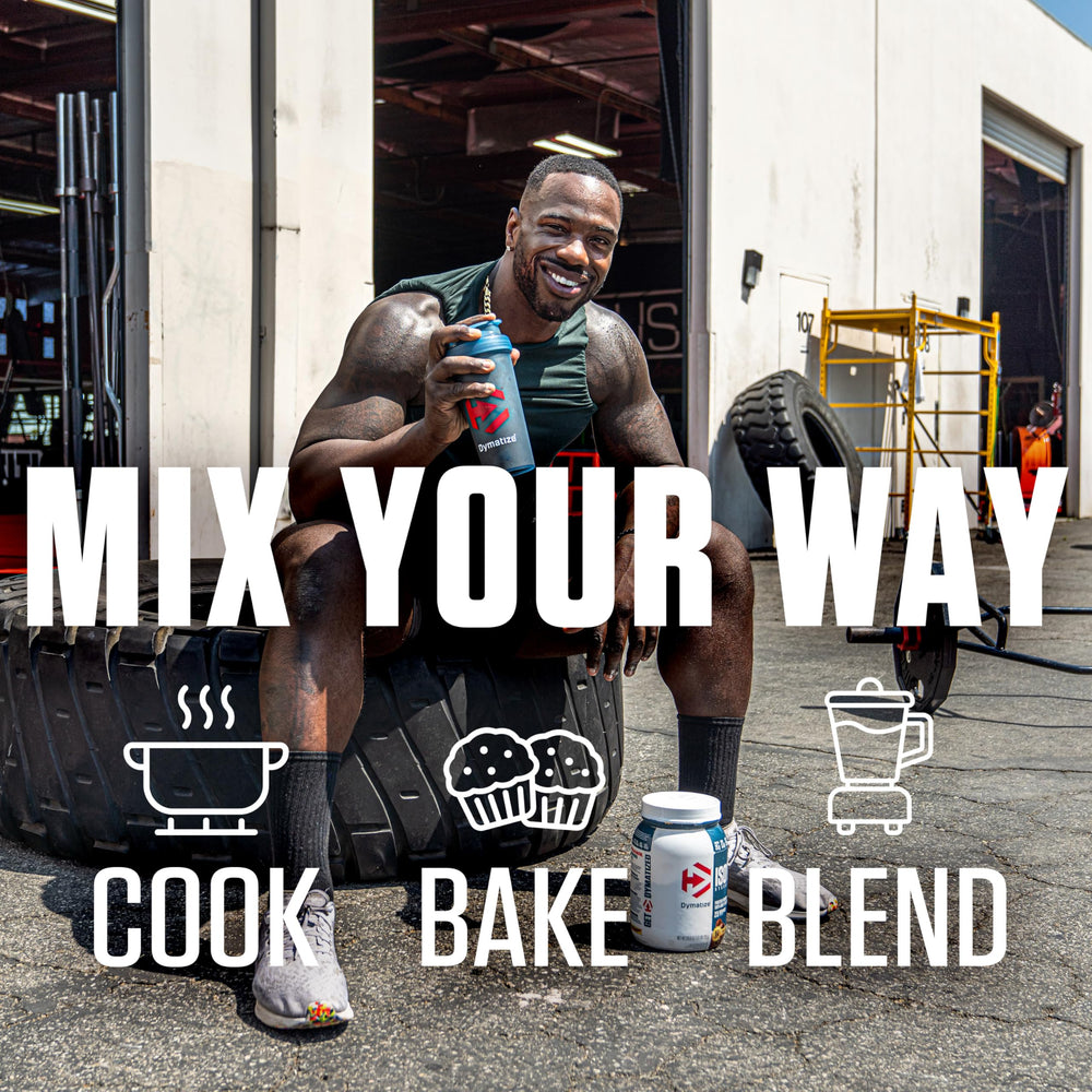 Vitamins and minerals panel in Dymatize Mass Gainer supports recovery.