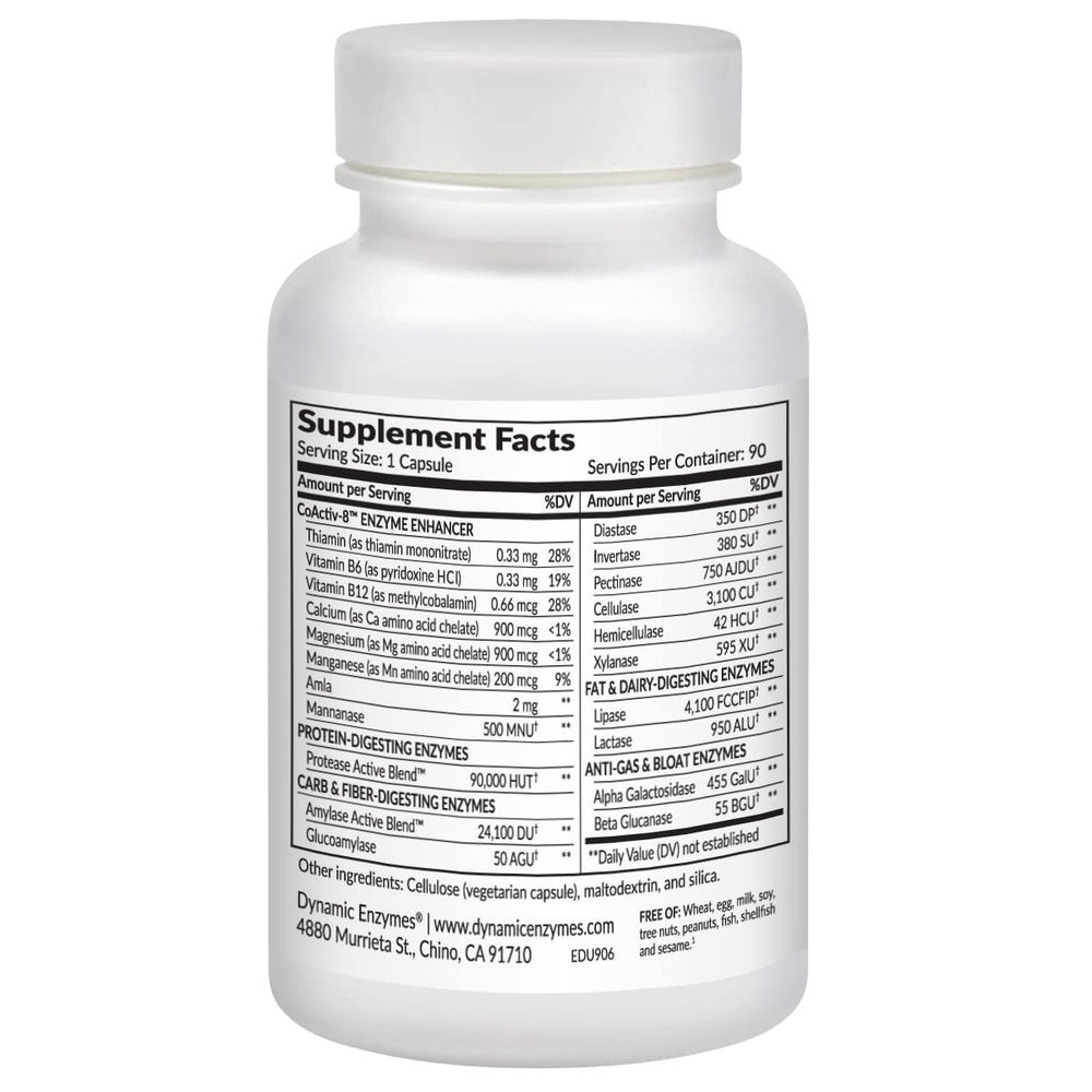 Dynamic Enzymes Eat E-Z Ultra capsule close-up showing easy-to-swallow capsules.