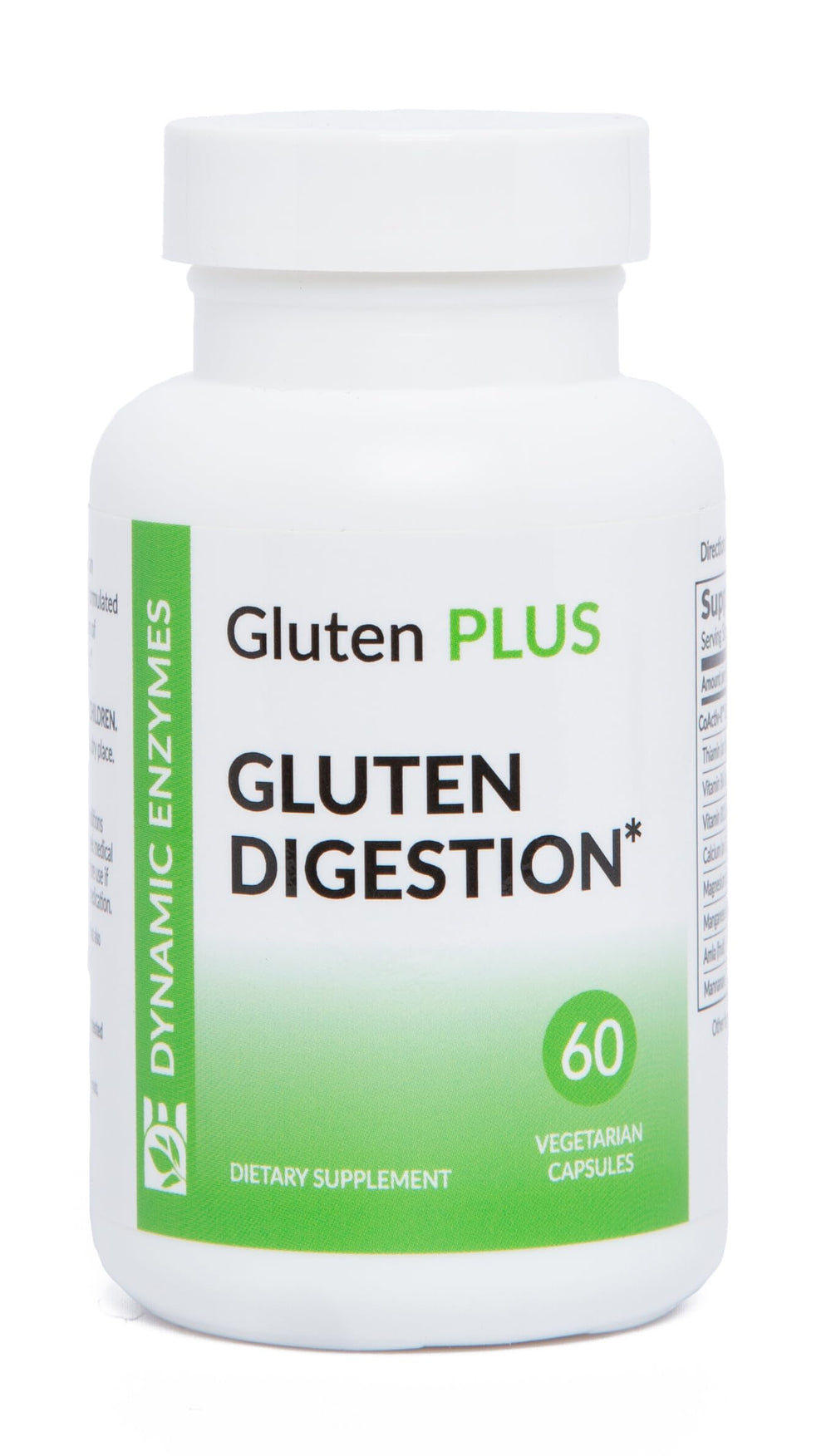 Dynamic Enzymes Gluten Plus bottle front for gluten and dairy digestion support.
