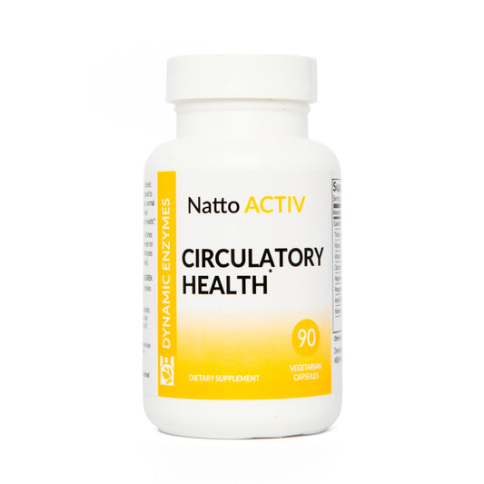 Dynamic Enzymes Natto ACTIV bottle pouring, illustrating systemic enzyme use.
