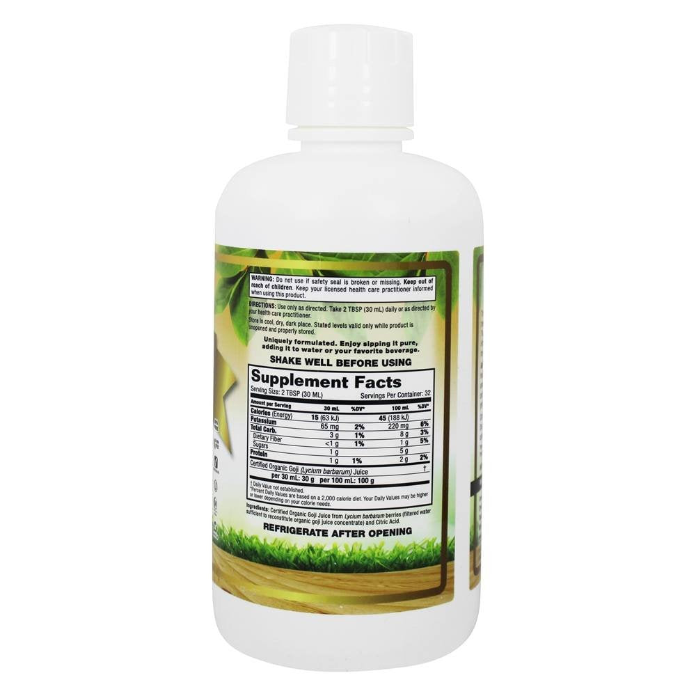 Dynamic Health Goji Gold Juice pour captured as a refreshing, energy-ready beverage option.