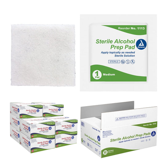 Dynarex 1113-CS latex-free prep pad packaging shows sterile, ready-to-use product