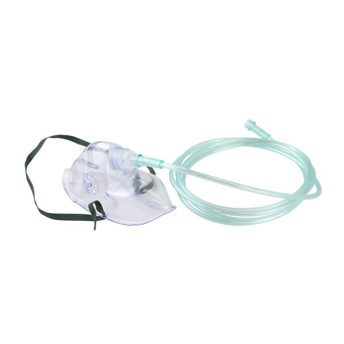 Dynarex 33005 oxygen mask with elongated design and 7 ft tubing for comfortable, easy attachment.