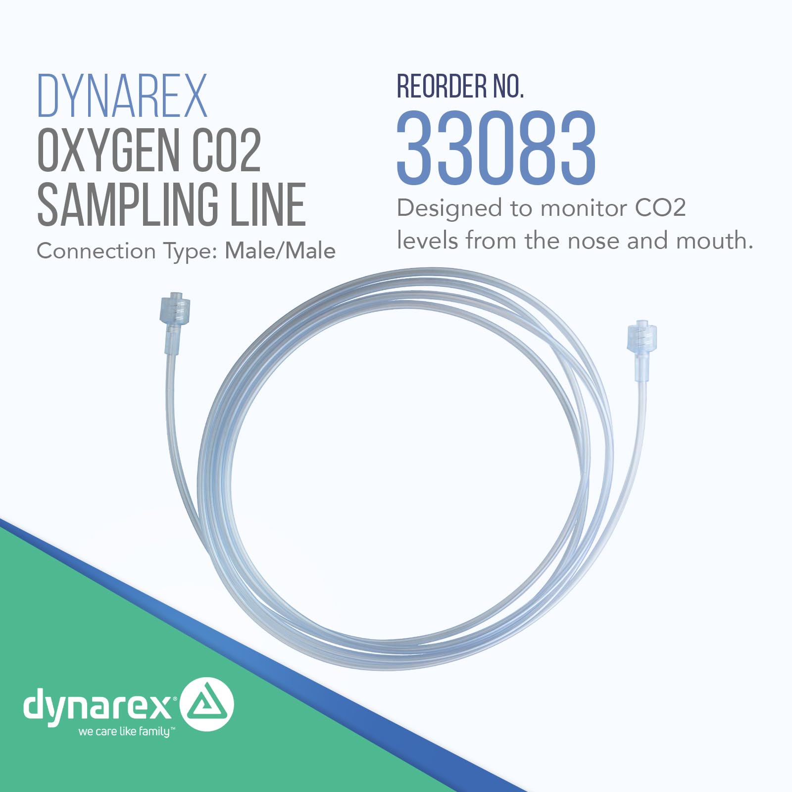 Dynarex 33083 sampling line shows transparent material for clear CO2 visualization