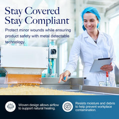 Dynarex blue bandages suited for pharma and food industry environments.