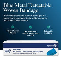Dynarex blue bandages with foil strip enable reliable detection in food preparation.