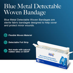 Dynarex bandages with internal foil strip for reliable metal detection.
