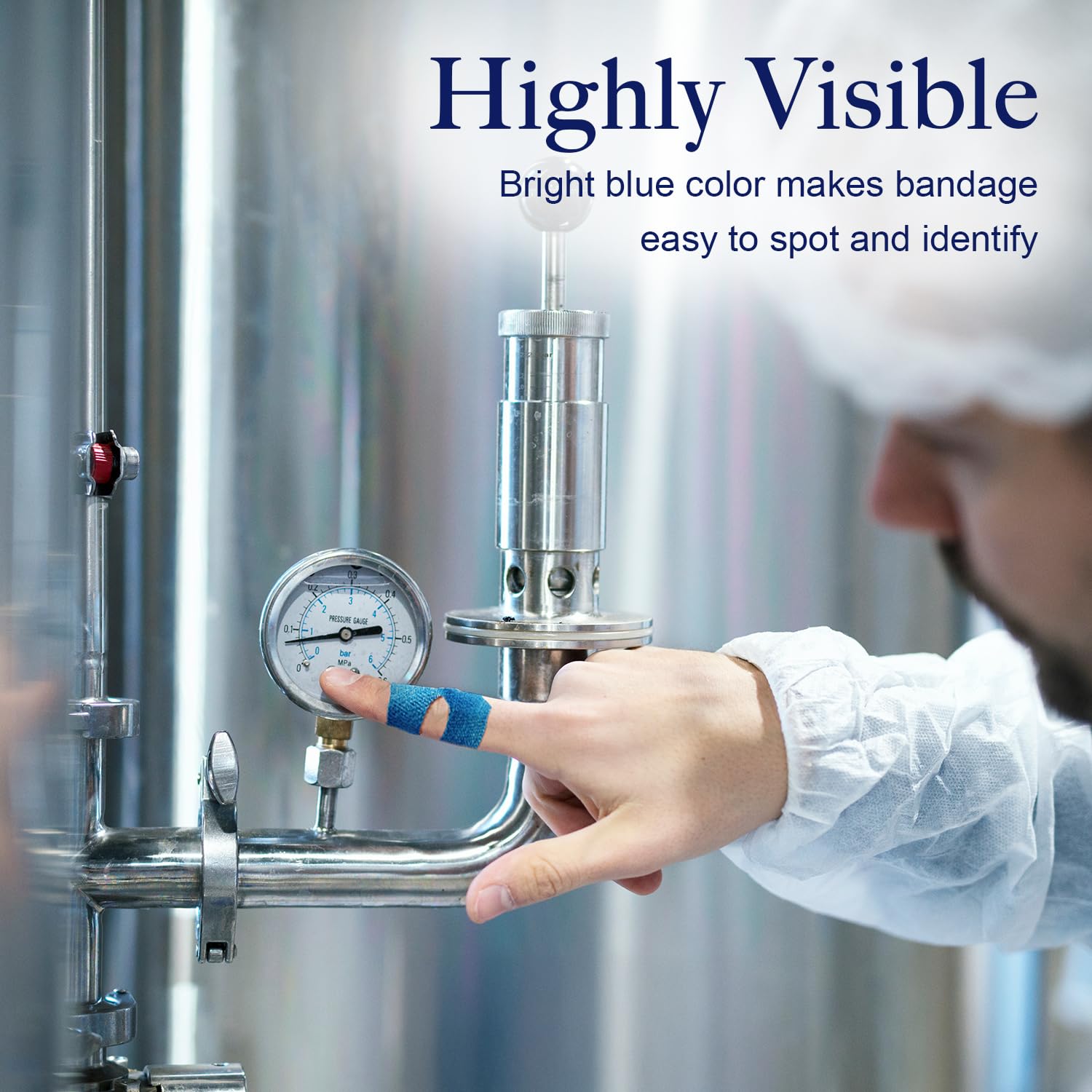Dynarex blue metal detectable bandages improve visibility in busy kitchens.