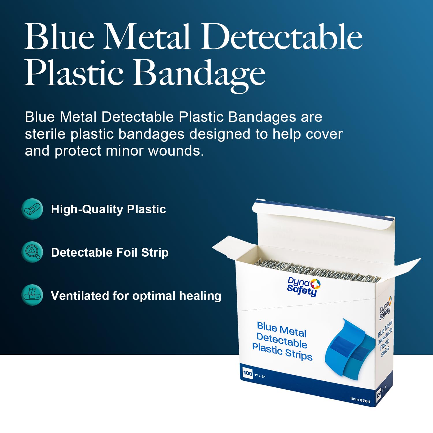 Dynarex blue bandages with high-visibility design for quick checks.