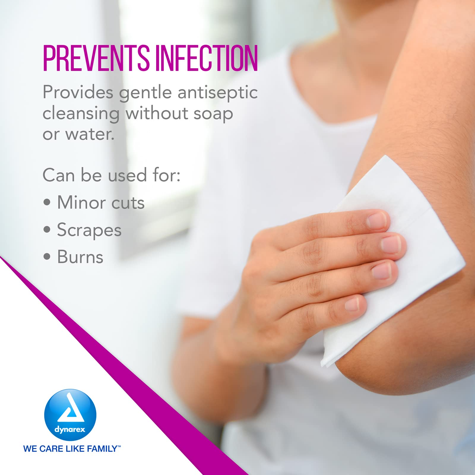 Premoistened travel wipes by Dynarex BZK for hygiene on the go.