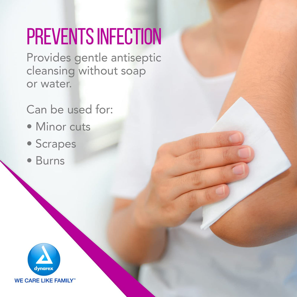 Premoistened travel wipes by Dynarex BZK for hygiene on the go.