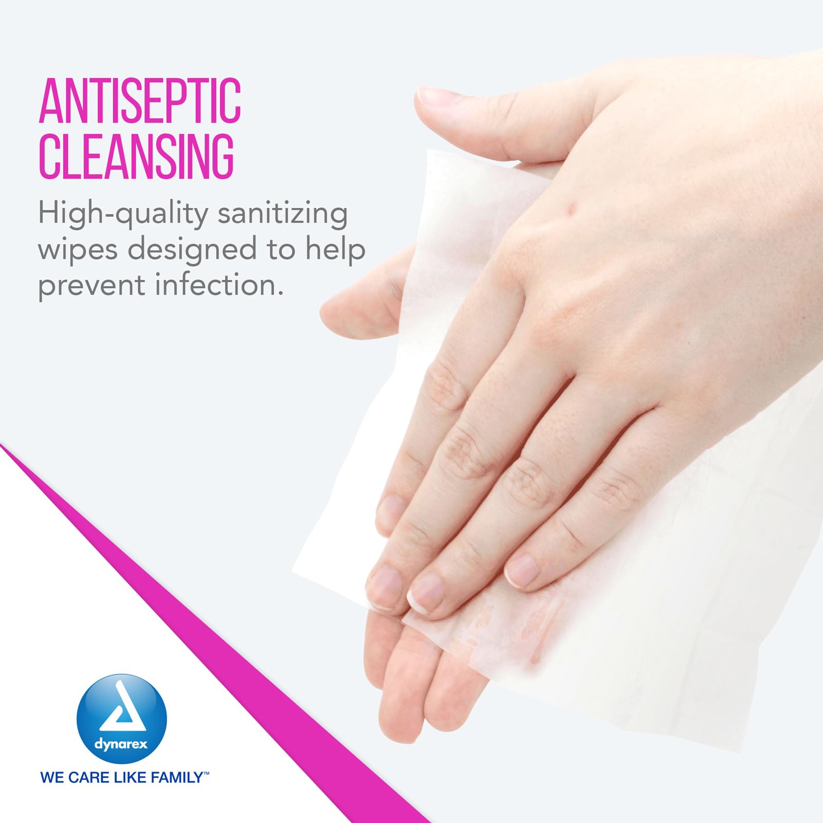 Dynarex BZK Towelettes close-up shows soft moist texture for gentle cleansing.