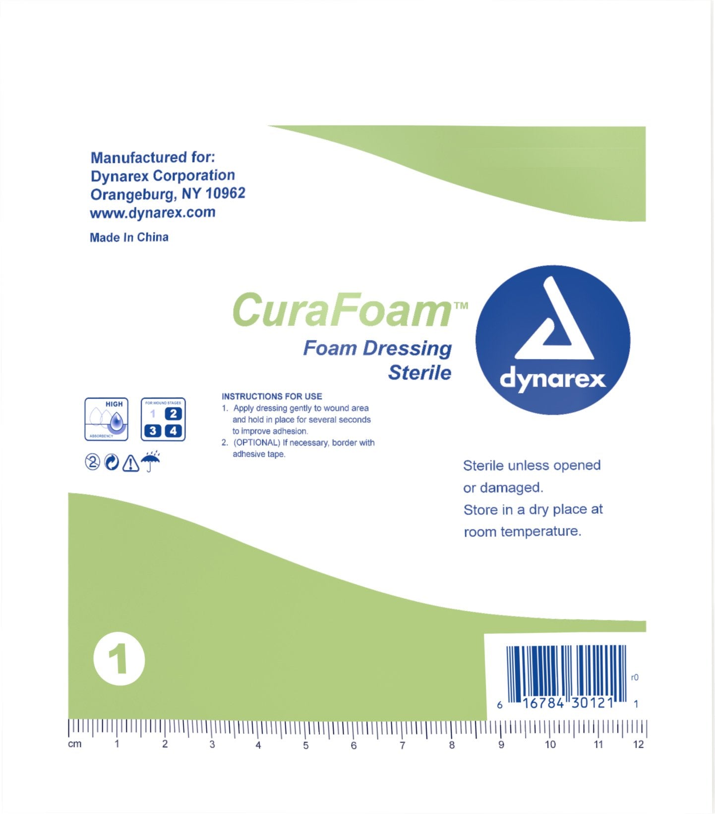 Dynarex CuraFoam absorbent foam dressing demonstrates non-adherent protection during changes.