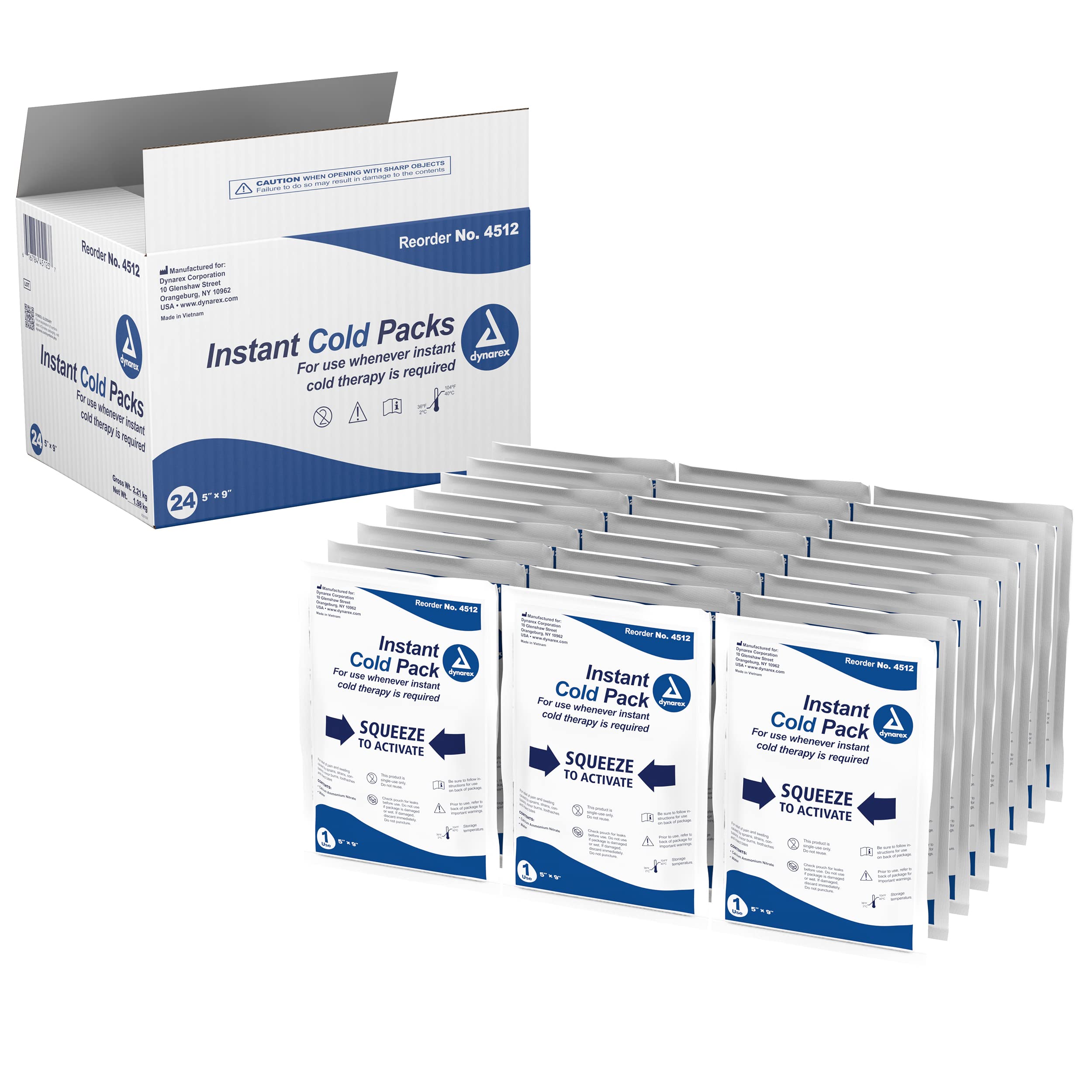 Dynarex disposable ice pack 5x9 inch for quick cooling on injuries.