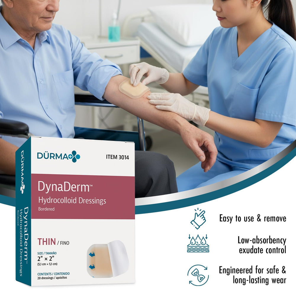 Dynarex DuraDerm hydrocolloid dressing bulk packaging for facilities.