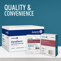 Dynarex DuraDerm hydrocolloid dressings demonstrate moisture management on wounds.