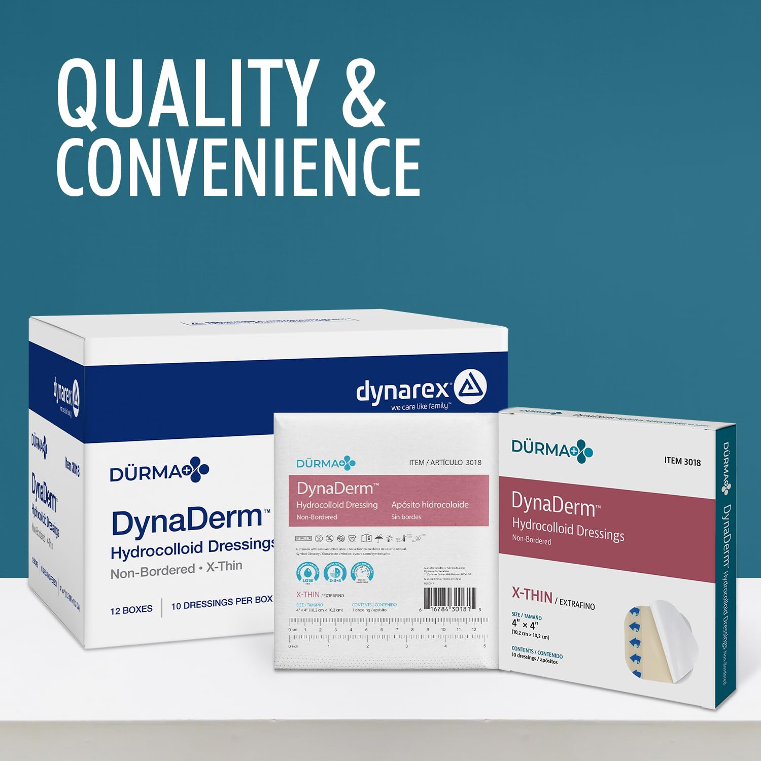 Dynarex Dynaderm hydrocolloid dressing supports long-wear wound management.