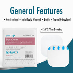 Dynarex Dynaderm hydrocolloid dressing packaged for sterile, easy application.