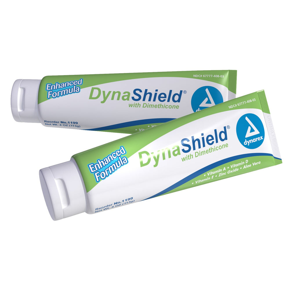 Dynarex Dynashield dimethicone cream 4oz tube protects skin with a moisture barrier.