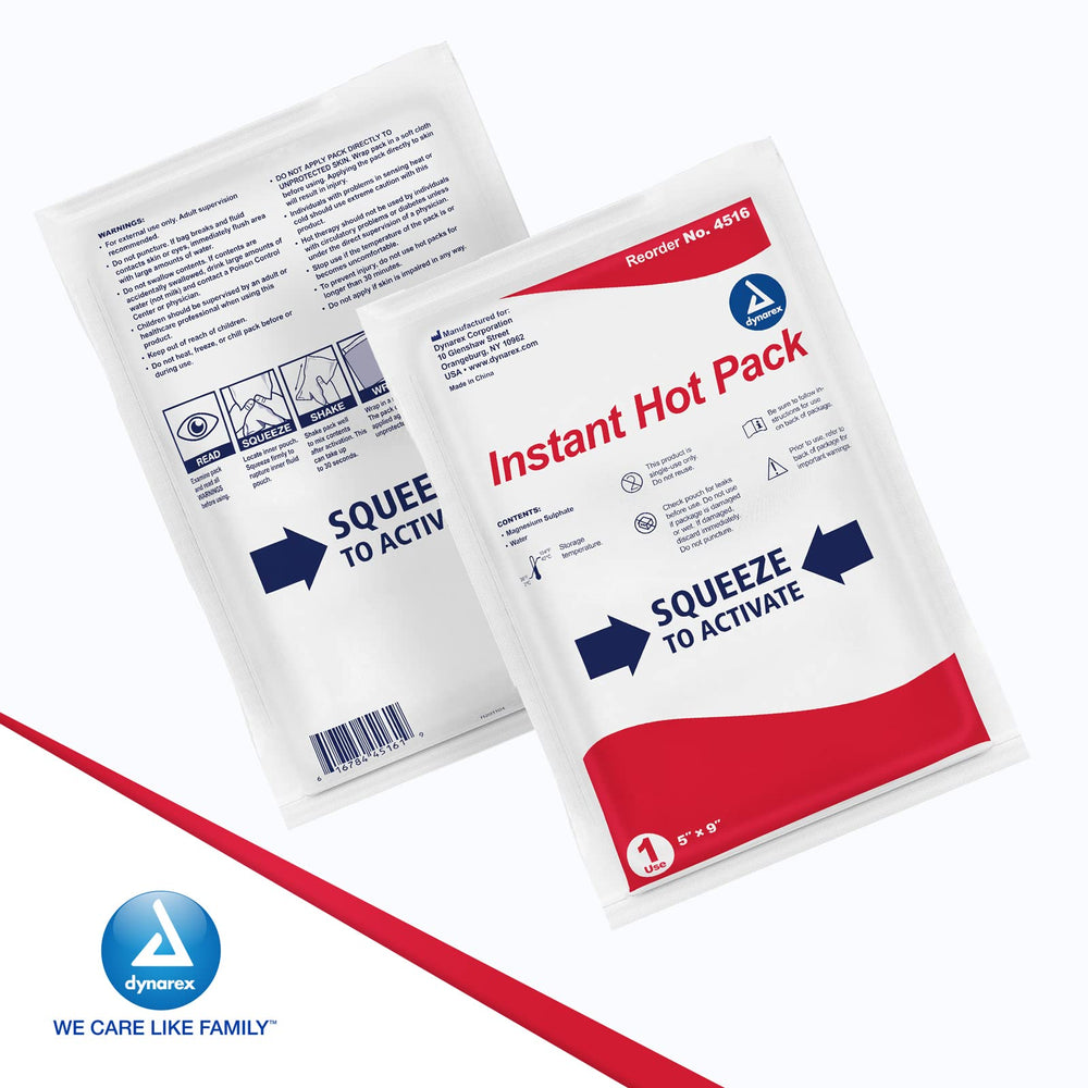 Dynarex Instant Hot Pack for knee pain relief during activity.