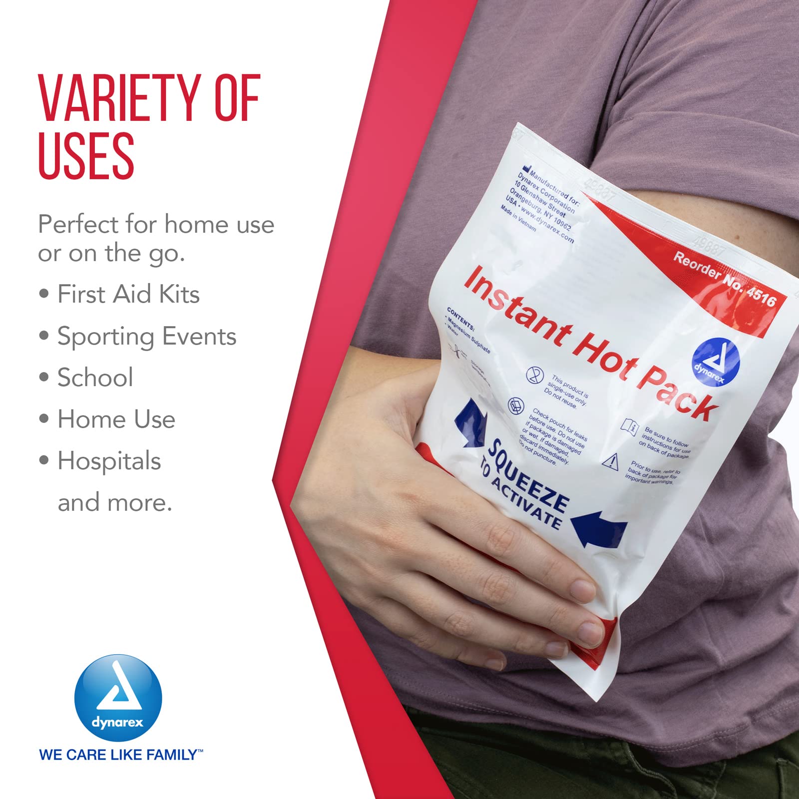 Dynarex Instant Hot Pack applied to neck for neck relief.