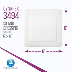 Dynarex Island Dressing pad close-up showing highly absorbent core in action.