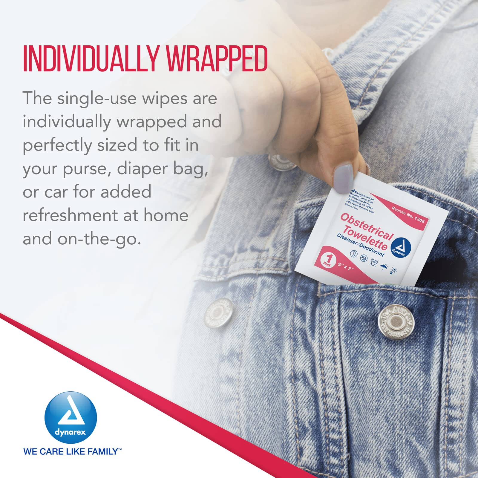 Dynarex Towelettes being pulled from package for quick access.