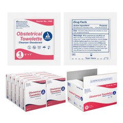 Dynarex Obstetrical Towelettes front box view for easy five-pack accessibility.