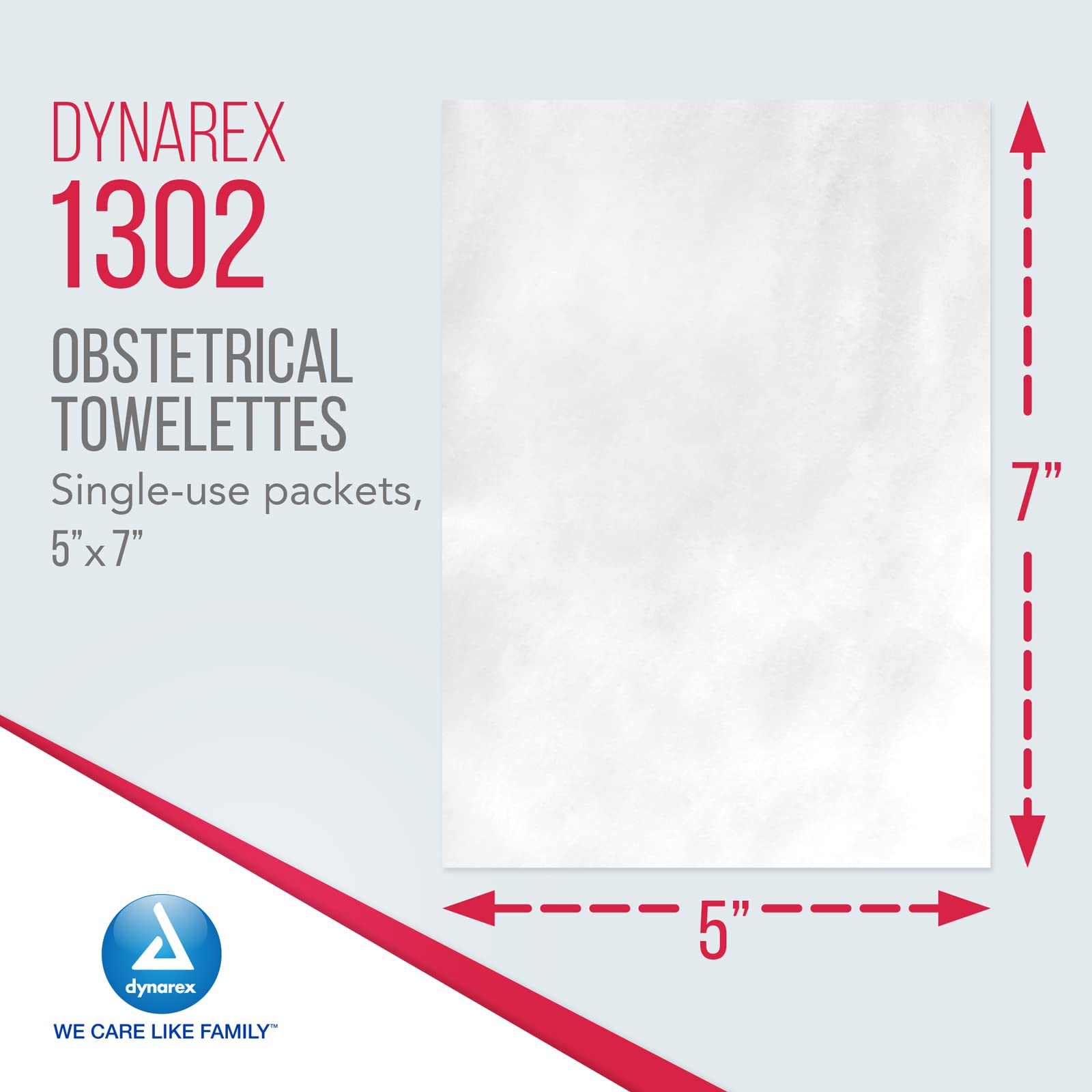 Dynarex Obstetrical Towelettes in hand demonstrate single-use hygiene.