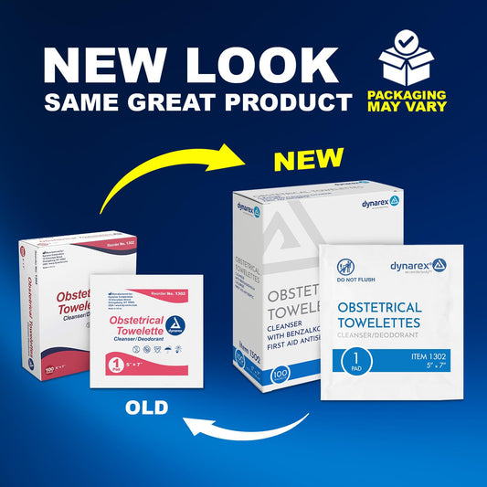 Dynarex Obstetrical Towelettes close-up texture highlights soft, disposable cleansing option.