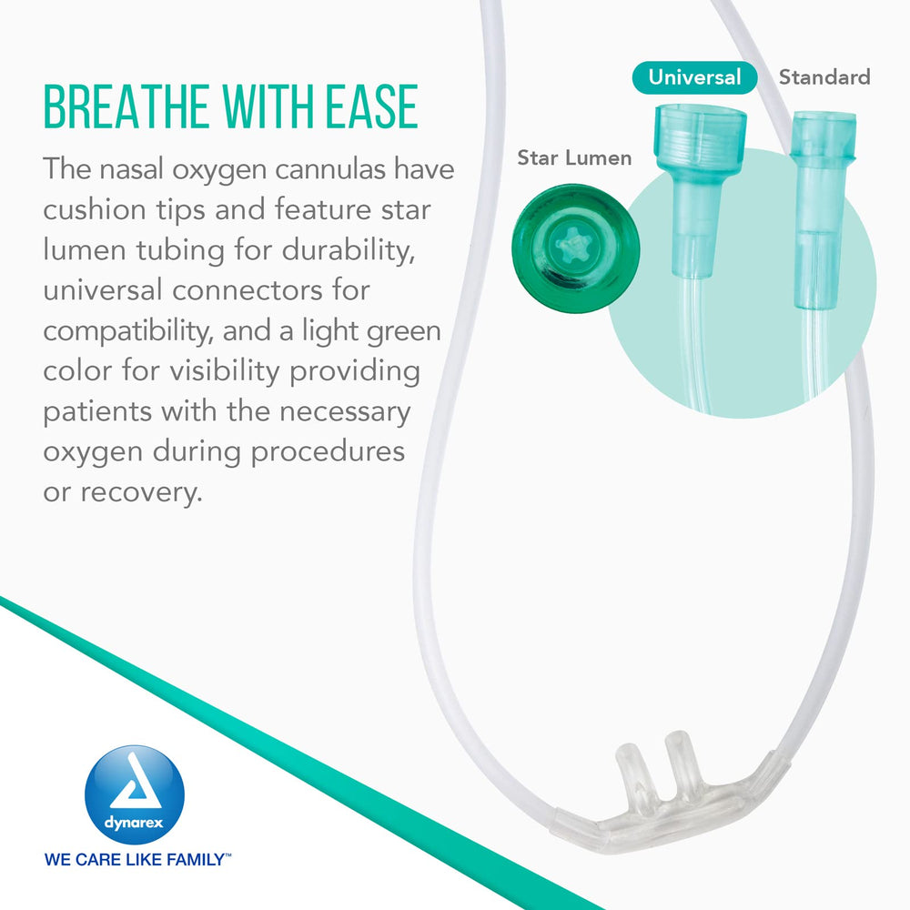 Light green oxygen tubing improves visibility for quick placement and use.