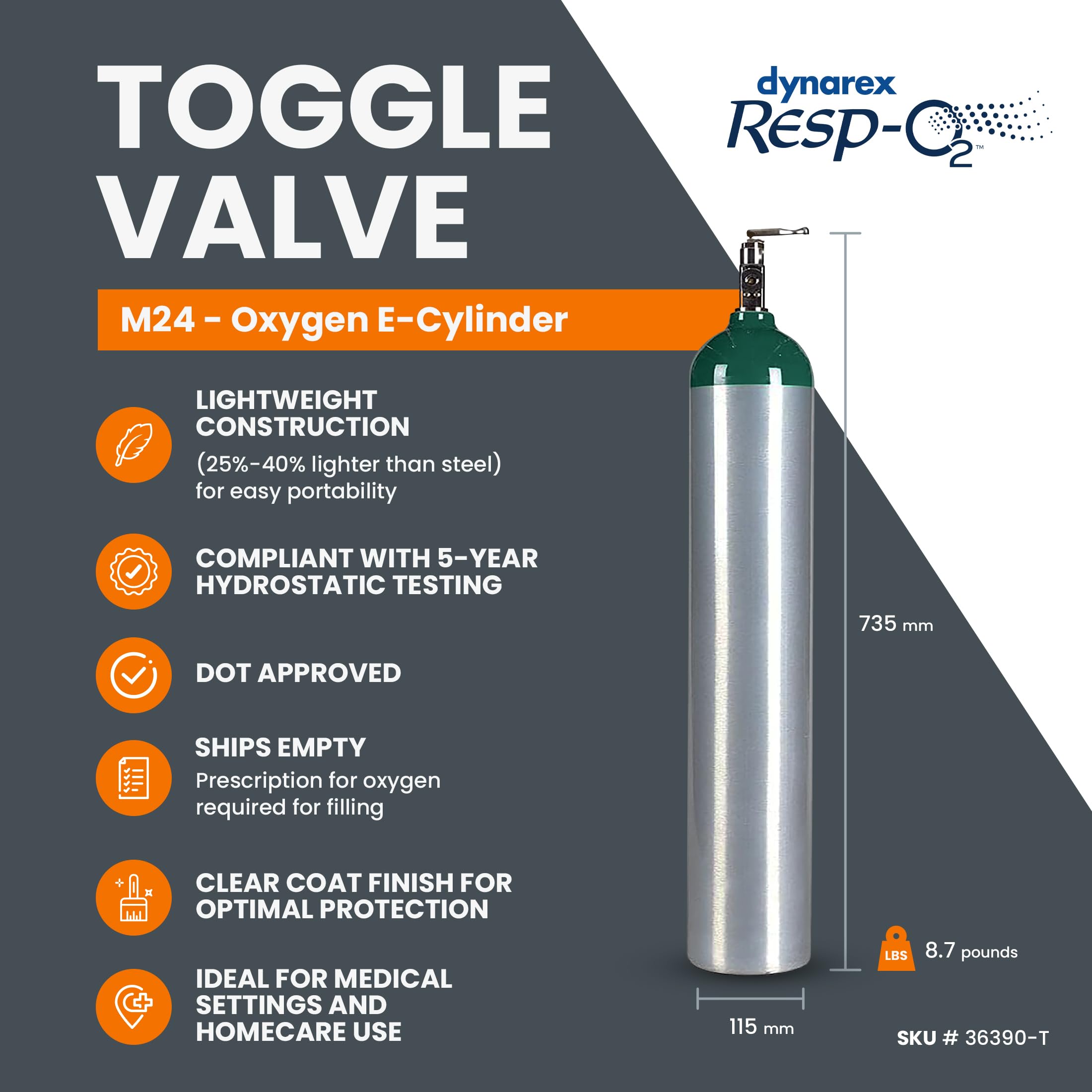 Dynarex Resp-O2 M24 with 680L capacity supports longer use between refills