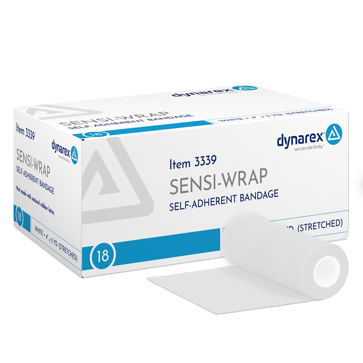 Dynarex Sensi-Wrap bandage roll in white for lightweight compression.