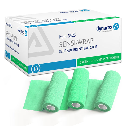 Dynarex Sensi-Wrap bandage roll in green for reliable self-wrap compression.