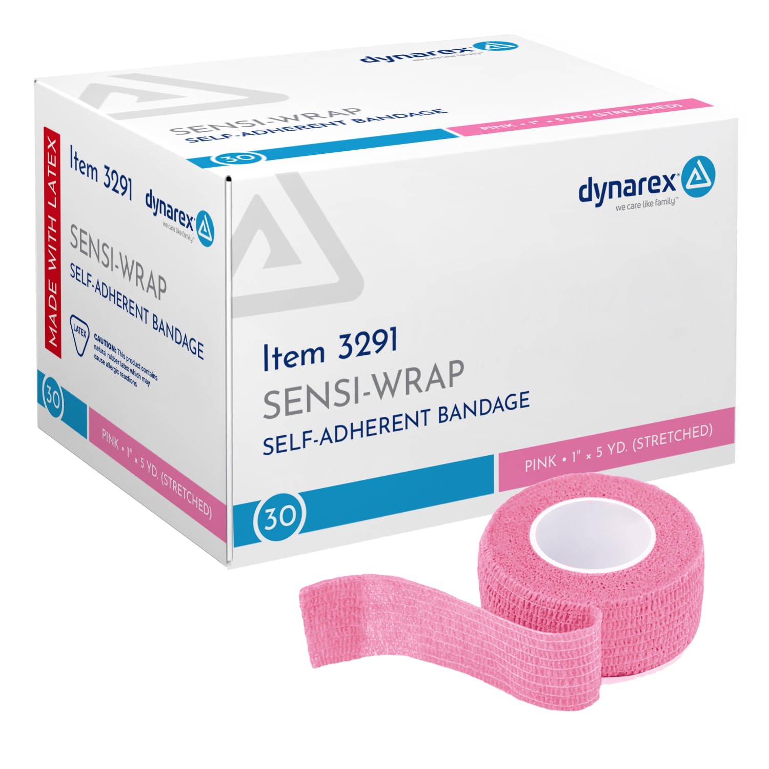 Dynarex Sensi-Wrap pink 1inch bandage ready for quick wrap and secure hold.