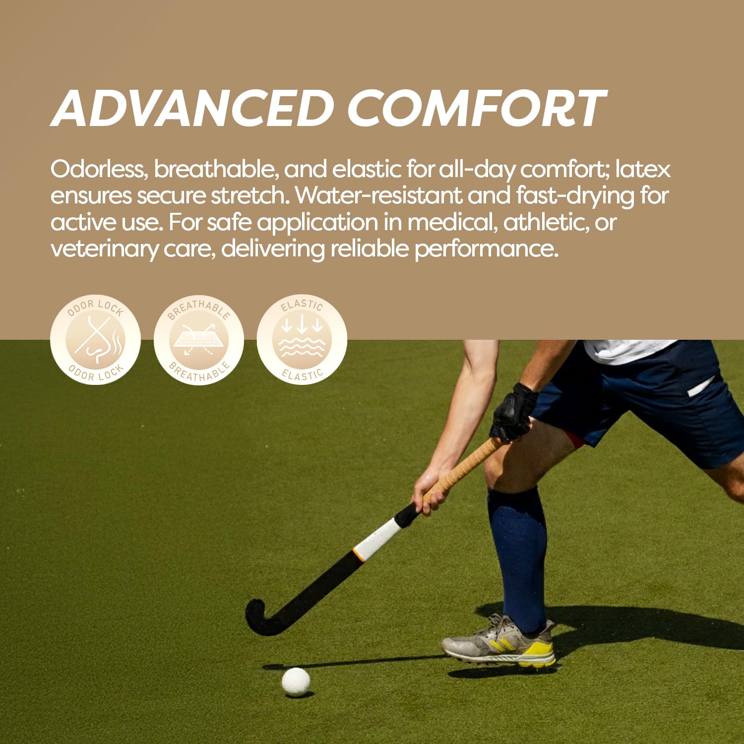 Dynarex Sensi-Wrap laid flat reveals nonwoven polypropylene and spandex blend.