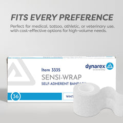 Dynarex Sensi-Wrap packaging highlights 5-yard rolls for efficient bulk use.