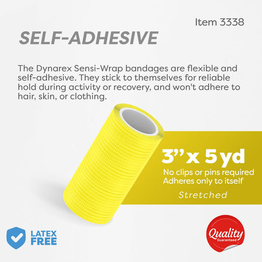 Close-up of Dynarex Sensi-Wrap on an arm showing self-adhesive application.