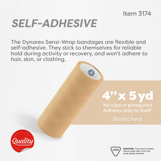 Close-up of Dynarex Sensi-Wrap self-adhesive roll shows tear-by-hand design.