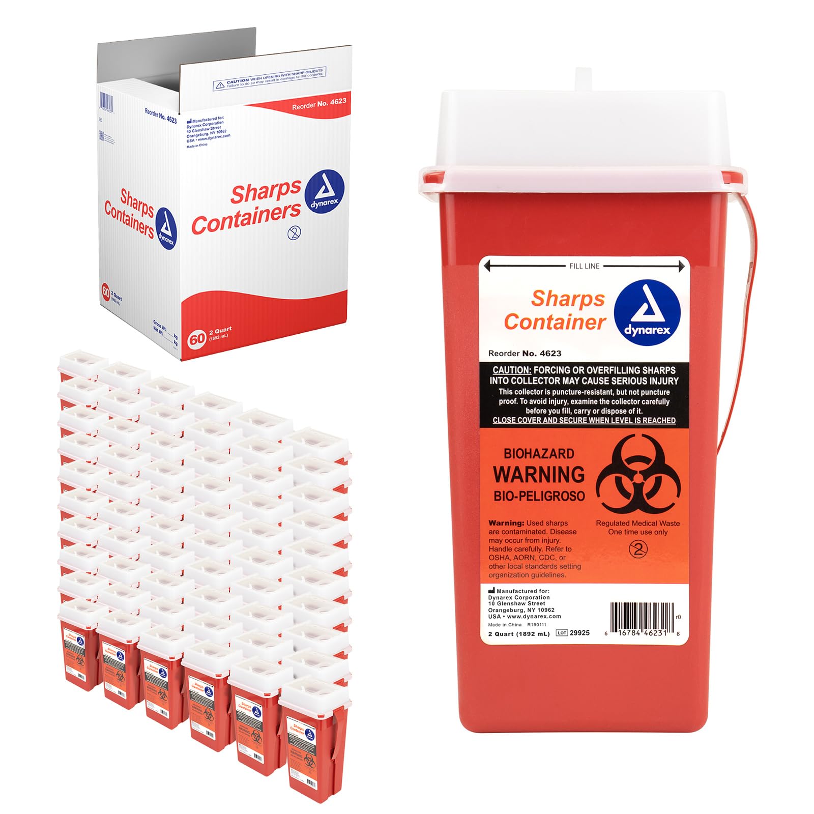 Dynarex Sharps Container with 2-quart capacity for safe disposal