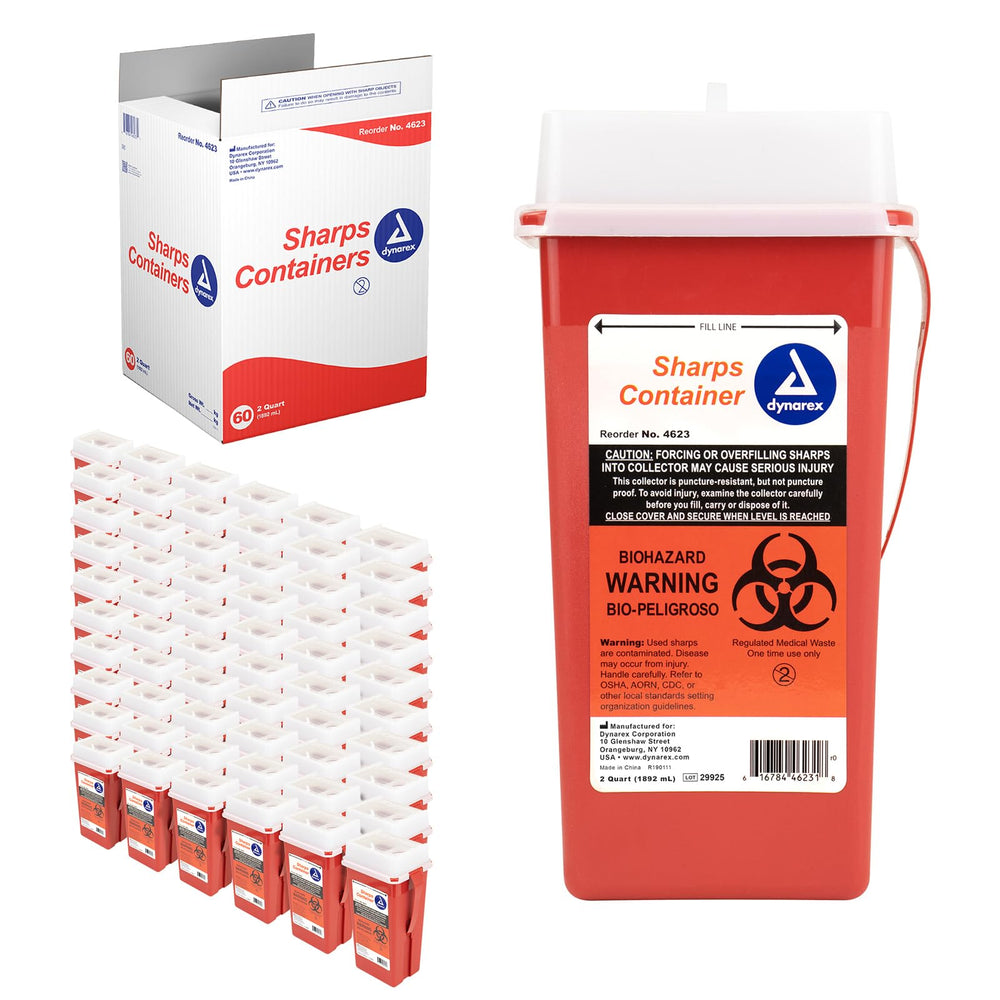 Dynarex Sharps Container with 2-quart capacity for safe disposal
