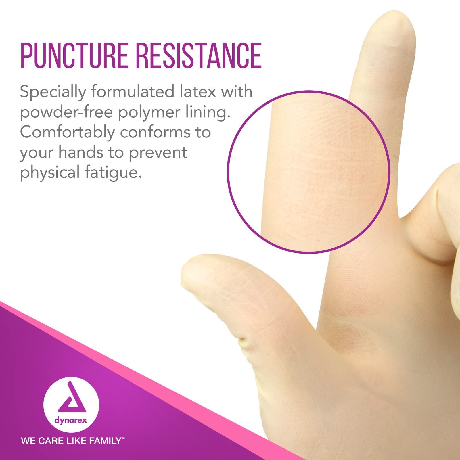 Dynarex gloves have a powder-free lining for comfortable wear and reduced residue.